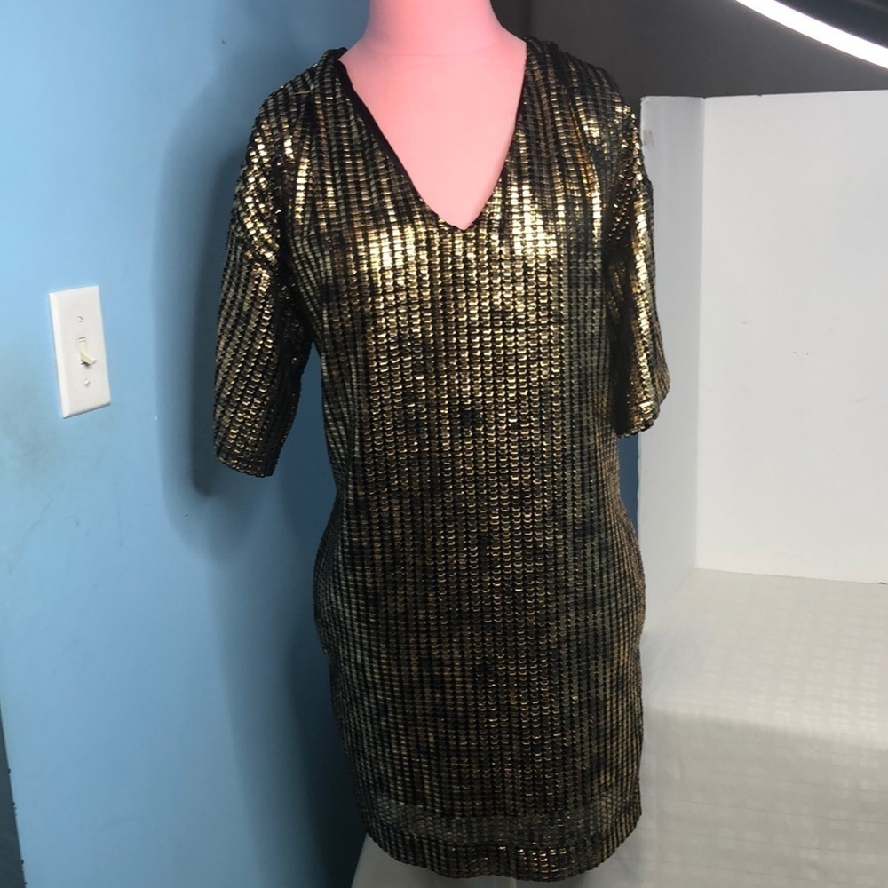 Zara Gold and black metallic shift dress